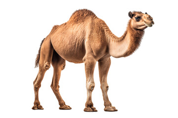Portrait of a camel full body side view, isolated on transparent background