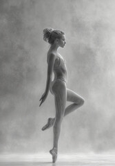 Naklejka premium a ballet dancer captured in a moment of graceful motion. The dancer should be poised on the tips of her ballet shoes