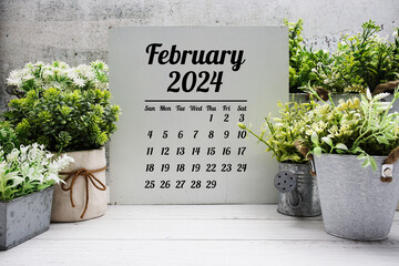 February 2024 monthly calendar for planning and management - obrazy, fototapety, plakaty