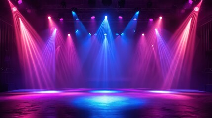 3D empty stage with heavy spotlights. Use as montage for product display