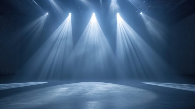 3D empty stage with heavy spotlights. Use as montage for product display