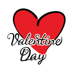 Lettering Happy Valentine's day poster or template with hearts. red heart frame on dark white background.  Vector illustration