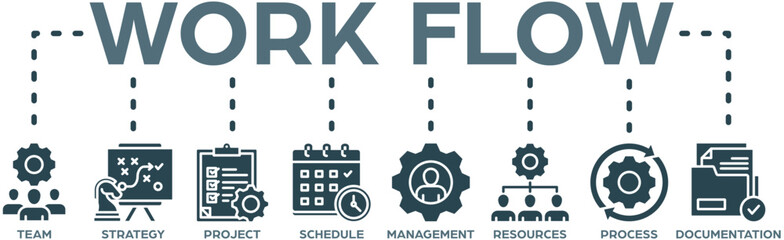 Work flow banner web icon vector illustration concept with icon - obrazy, fototapety, plakaty