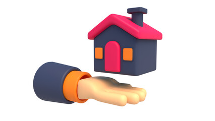 3d rendering cartoon hand with house, business and finance