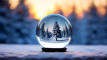 Christmas ornaments ball with blurry background,Shiny Christmas Tree In Snow Globe
