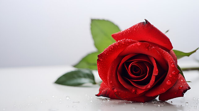 Elegant single red rose on a white marble countertop,beautiful rose pictures for valantine