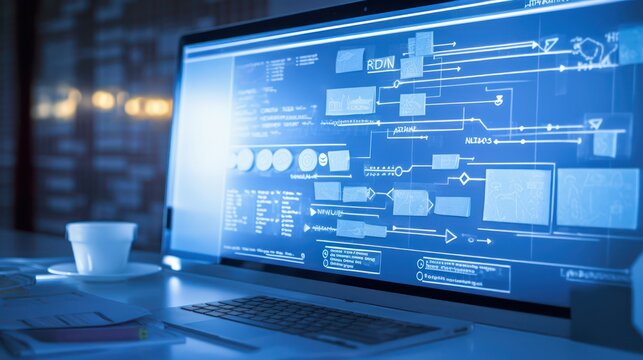 Agile software development lean project management tool, digital marleting infographic internet network connection, photo, on a blue background.