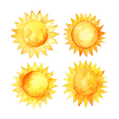 watercolor painting of sun four collection isolated