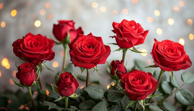 fresh red roses flower background,white background,sparkling lights