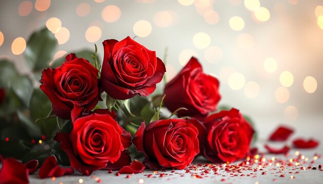 fresh red roses flower background,white background,sparkling lights, generative ai