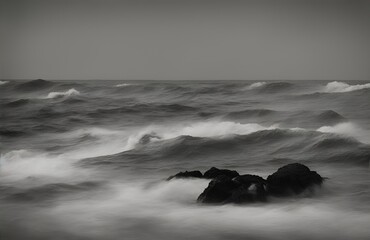 Fototapeta na wymiar Black and white waves on the beach