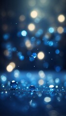 Bokeg Background with glass  ball, Blue Color Floating Particles in a Bokeh Background with Light Background, Soft Light, Close-Up