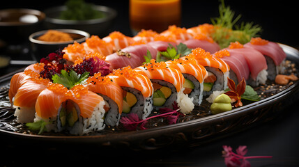 Vibrant and Artistic Sushi Feast: Explore the Diverse and Colorful Rolls of Japanese Cuisine