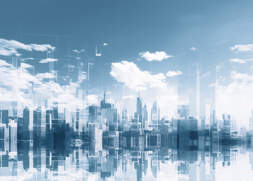 Abstract city background, cityscape and skyline double exposure comeliness © Summit Art Creations