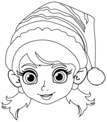 Poster Im Rahmen Vector illustration of a cheerful elf girl in a Santa hat. © GraphicsRF