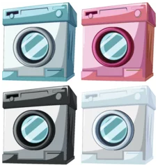Poster Im Rahmen Four cartoon-style washing machines in various colors © GraphicsRF