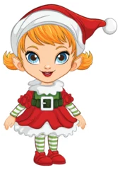 Poster Im Rahmen Cartoon girl dressed in cheerful Christmas costume. © GraphicsRF