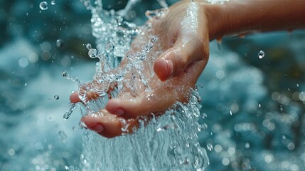 Hand splashing in clean water