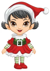 Poster Im Rahmen Cute animated girl dressed in festive Christmas attire. © GraphicsRF