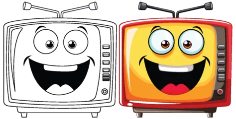 Poster Im Rahmen Two animated TVs with expressive faces © GraphicsRF