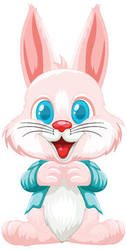 Cute cartoon rabbit smiling joyfully.