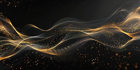 sparse flowing gold lines on a black background, generative ai