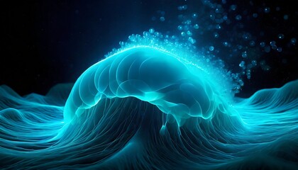 柔らかな動きと流れを持つ水色の有機的な形状。深海のイメージ。流線形。AI画像。 - obrazy, fototapety, plakaty