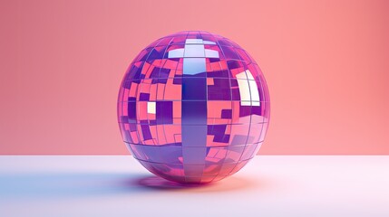 A sphere with a square pattern in shades of pink and purple