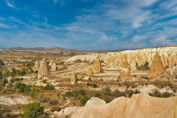 Unique rock and stone formations in the Red valley near  near Goreme,a UNESCO world heritage site situated in Nevsehir Province, in the Cappadocia Region, Central Anatolia,Turkey.