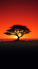 Captivating sunset silhouette of a lone tree wallpaper for the phone