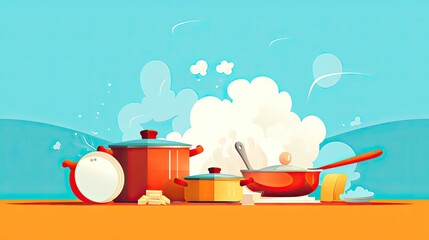 Wireless cooking tutorials solid color background - obrazy, fototapety, plakaty