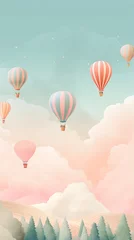 Papier Peint photo Lavable Montgolfière Whimsical hot air balloons in a pastel sky wallpaper for the phone