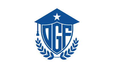OGF three letter iconic academic logo design vector template. monogram, abstract, school, college, university, graduation cap symbol logo, shield, model, institute, educational, coaching canter, tech