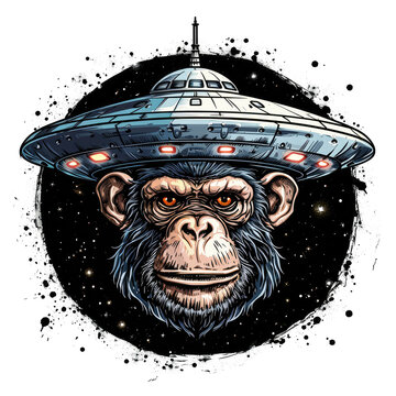 t-shirt design Monkey face style character alien, transparent background, AI Generated Images