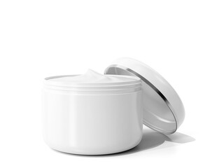 Blank White Glossy Cosmetic Cream Jar Packaging With Metallic Ring Isolated On Transparent Background, Prepared For Mockup, 3D Render.