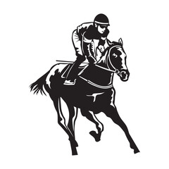 A jockey races his horse, suitable for the logo of a racing club, stable and training, as well as horse racing events