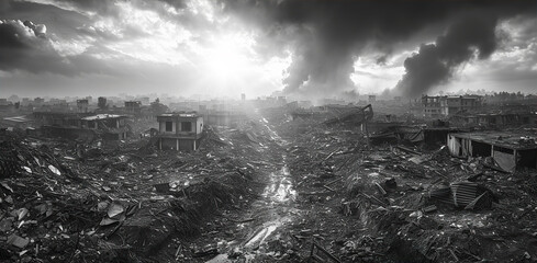 地震や津波などの自然災害によって被災した被災地の惨状

