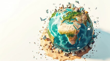Illustration of planet earth globe made from trash. Save green planet concept