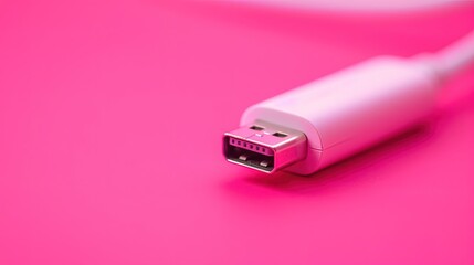 White USB Cable on Pink Background