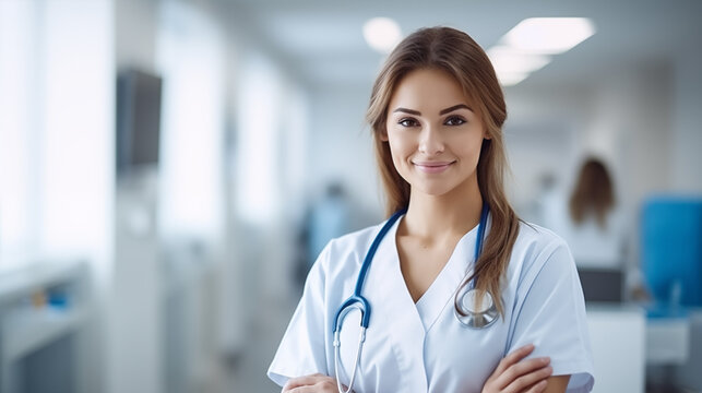 Caucasion Woman Medical Professional Wearing Scrubs