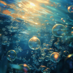 sea ​​air bubbles with beautiful lights - obrazy, fototapety, plakaty