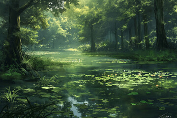 絵画的な自然系の背景背景のイラスト(AI generated image)