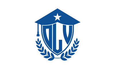 OLV three letter iconic academic logo design vector template. monogram, abstract, school, college, university, graduation cap symbol logo, shield, model, institute, educational, coaching canter, tech