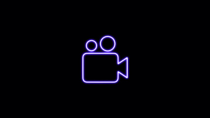 Neon glowing video camera icon, sign, symbol on black background. neon Video Camera Icon Design Illustration.