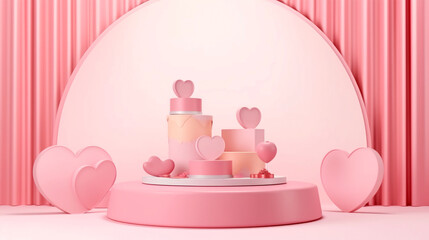 A minimalistic step podium cute display for Valentine&rsquo;s day. Showcase for the presentation of natural products and cosmetics
