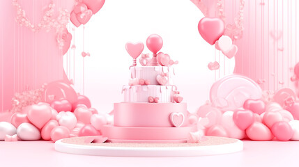 A minimalistic step podium cute display for Valentine&rsquo;s day. Showcase for the presentation of natural products and cosmetics