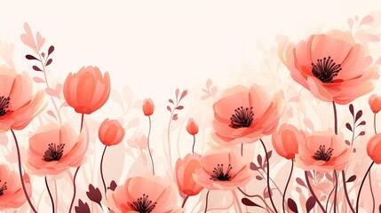 Floral background with poppies and leaves. Vector illustration.