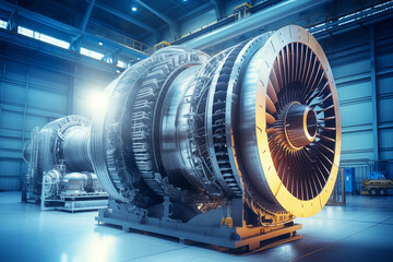 Gas turbine repair and maintenance for pumping gas through pipelines AI Generation - obrazy, fototapety, plakaty