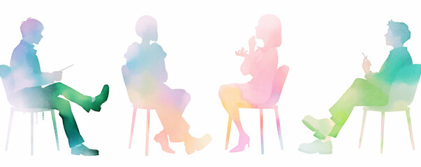 Anime Style Watercolor Painting of a Group Therapy Session, Mental Health Concepts, Generative AI.