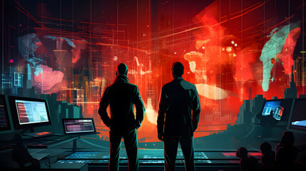 Sentinels of the Cyber Frontier: Futuristic Guardians on Digital Watch - obrazy, fototapety, plakaty